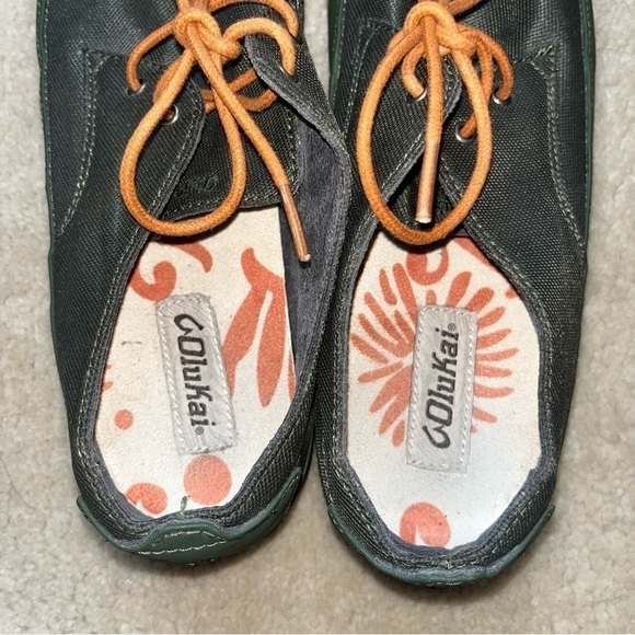 OluKai Honolulu Lace Mesh Green Rosin Smokey Orange Sz 9 MENS Sneakers - Picture 4 of 9